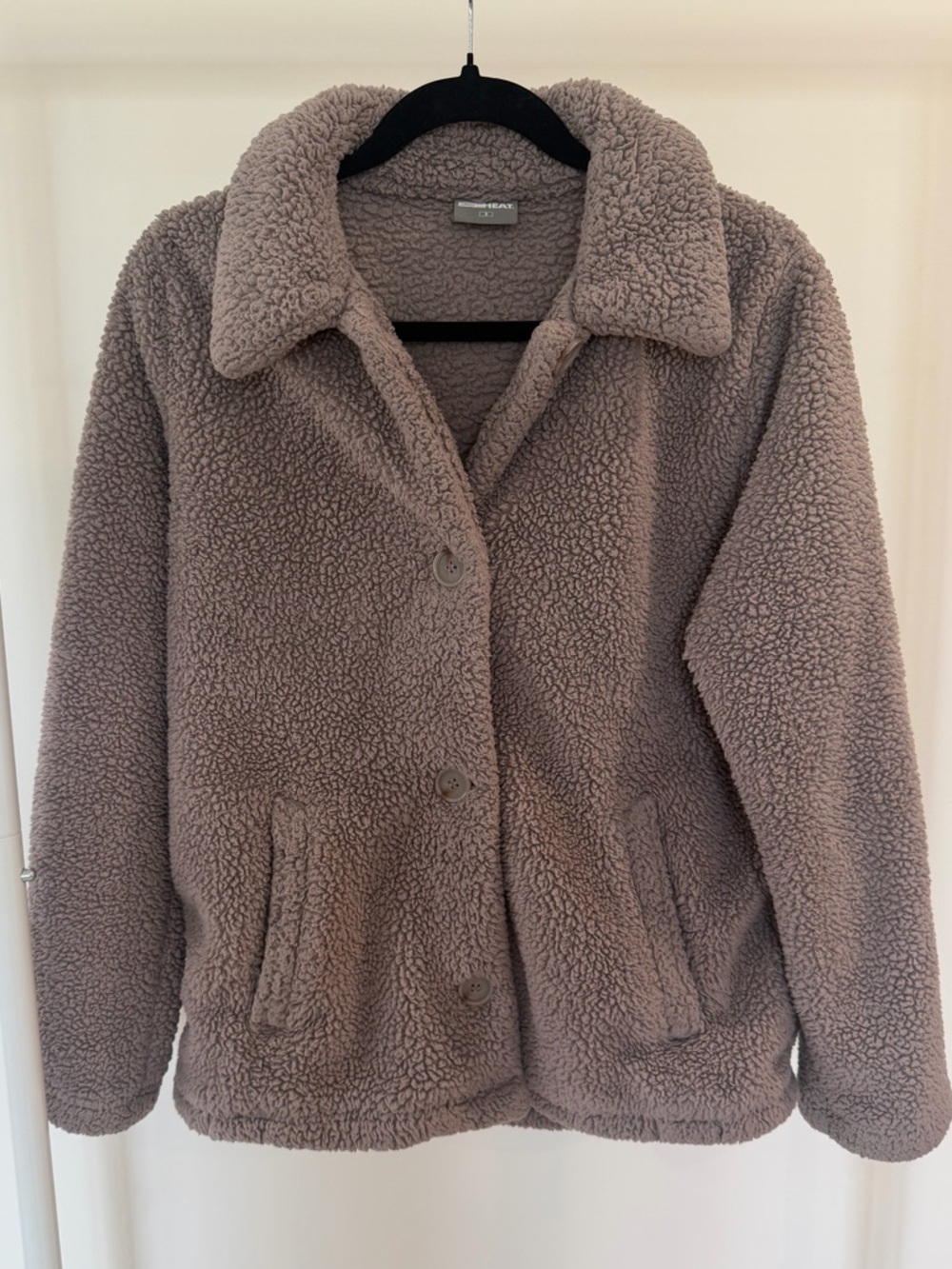 32 Degrees Taupe Sherpa Button-Front Jacket